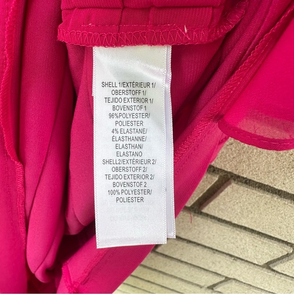 Adrianna Papell Magenta Chiffon Overlay Shutter Pleat Sheath Dress 16W Wedding - Picture 10 of 10